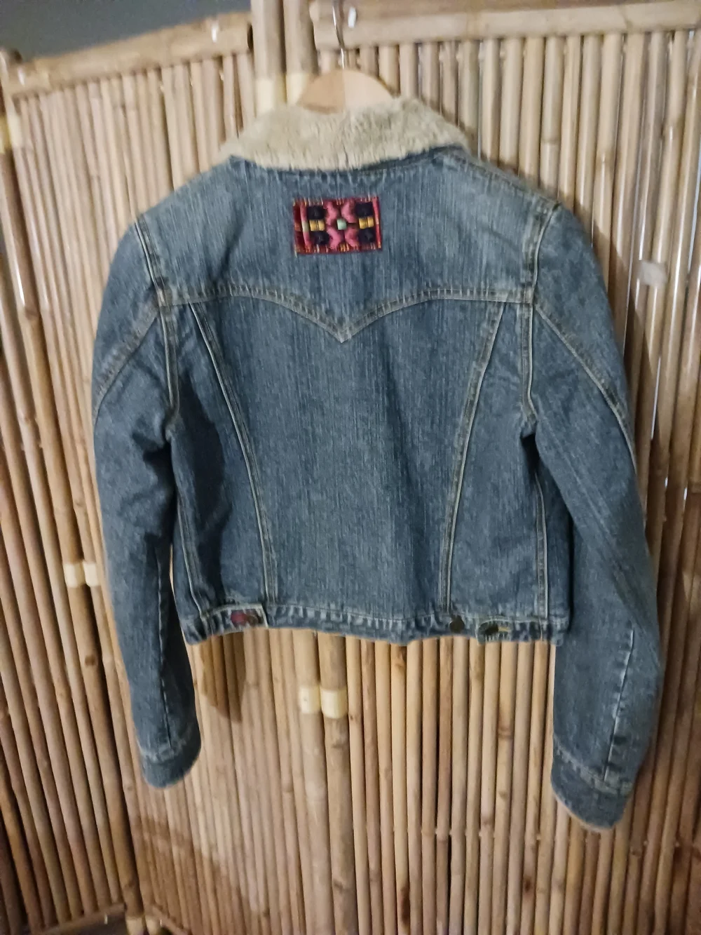 Free People Embroidered Denim Jacket with Faux Shearling Collar - Picture 2 of 7